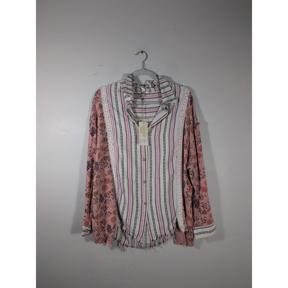 Blue Velvet Women's Striped Floral Print Long Sleeve Top New